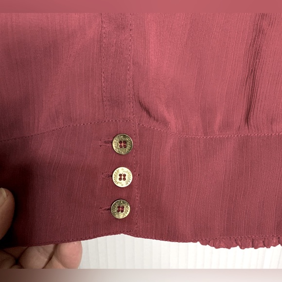 Guess - Maroon Sheer Long Sleeve Vneck Blouse - Medium - Picture 4 of 8